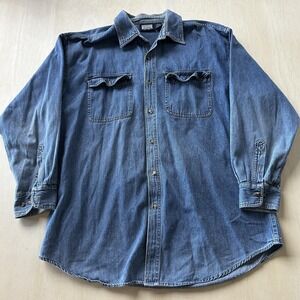 Vintage 90s Premier Denim Shirt Mens XL Blue Long Sleeve Button Up Workwear